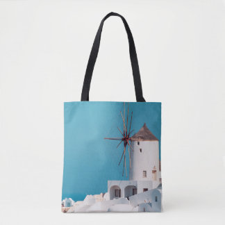 Brown and white windmill tote bag