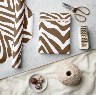 Brown and White Zebra Stripes Animal Print Wrapping Paper