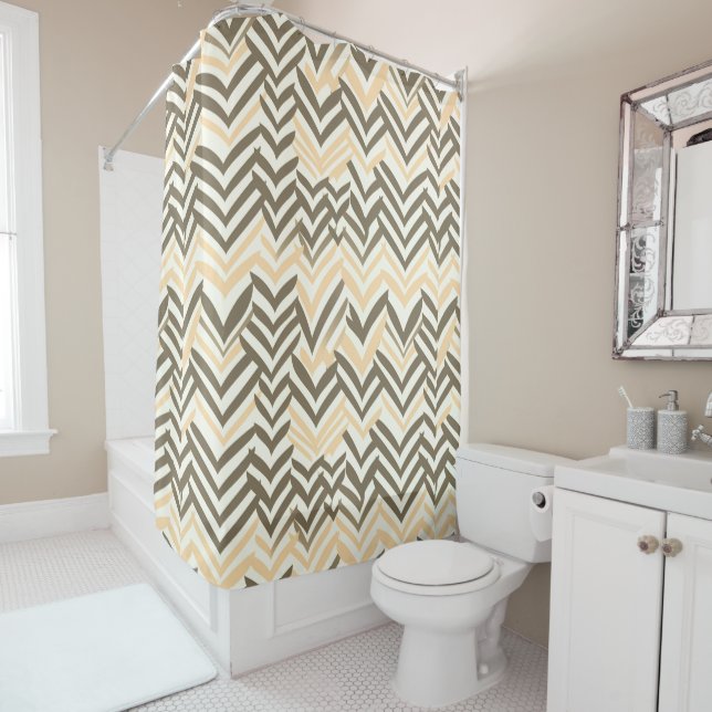 Brown and white ZigZag Shower Curtain (In Situ)
