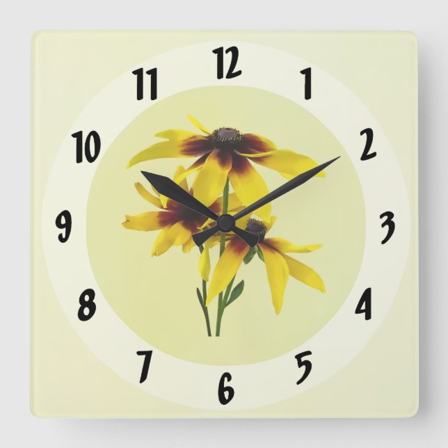Brown and Yellow Black Eyed Susans Square Wall Clock (Front)