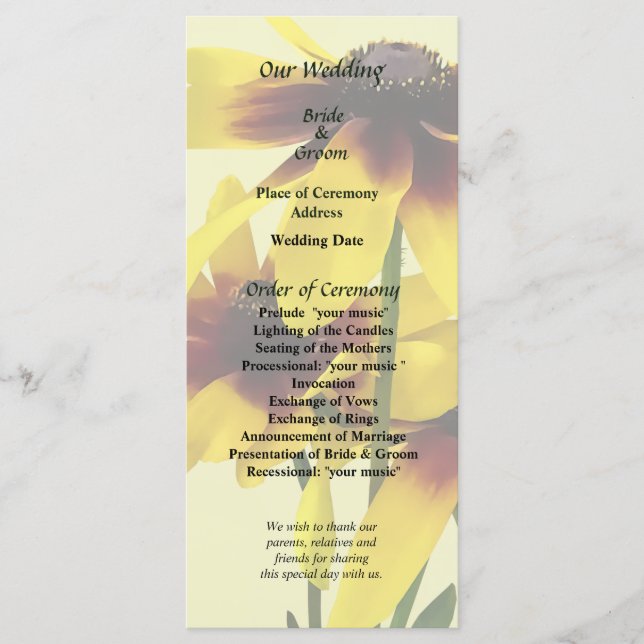 Brown and Yellow Black Eyed Susans Wedding Program Programme (Front)