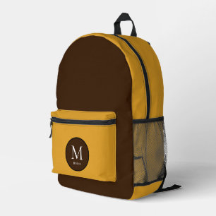 Brown and Yellow Colour Block  Printed Backpack