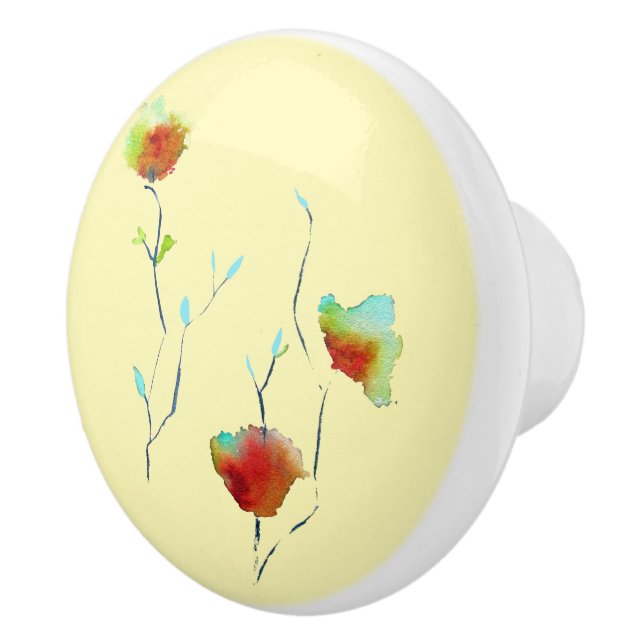 Brown and yellow colourful floral art design ceramic knob (Right)