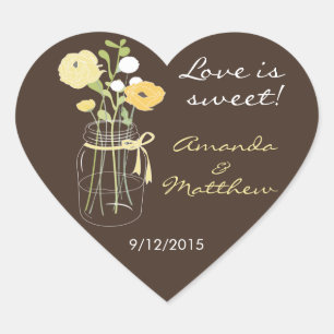 Brown and Yellow Mason Jar Wedding Favour Stickers
