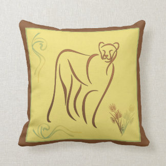 Brown and Yellow Mountain Lion Sketch Throw Pillow