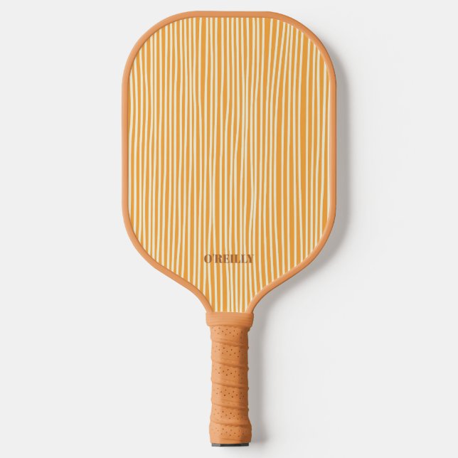 Brown and Yellow Stripe Pattern Modern Monogram   Pickleball Paddle (Front)