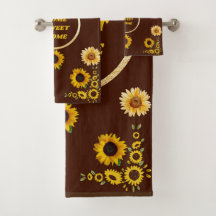 Brown and Yellow Sunflower Bath Towel Set