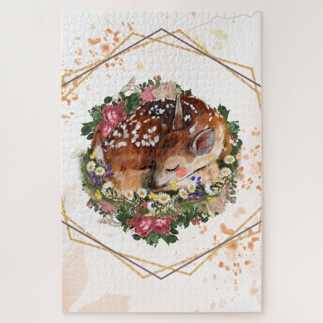 Brown Animal Graphic, Sleeping Fawn Jigsaw Puzzle (Vertical)