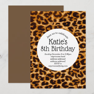 brown animal print, Leopard ,cheetah birthday Invitation