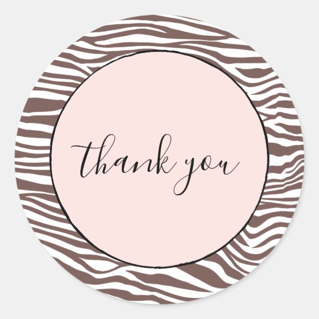 Brown Animal Print Stripes Thank you Classic Round Sticker (Front)