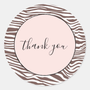 Brown Animal Print Stripes Thank you Classic Round Sticker