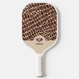 Brown Animal Skin Pattern Modern Monogram Pickleball Paddle