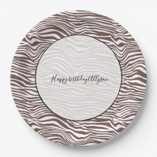 Brown Animal Zebra Print Stripes Paper Plate