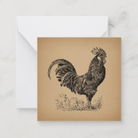 Brown Antique Rooster Illustration Chicken Art
