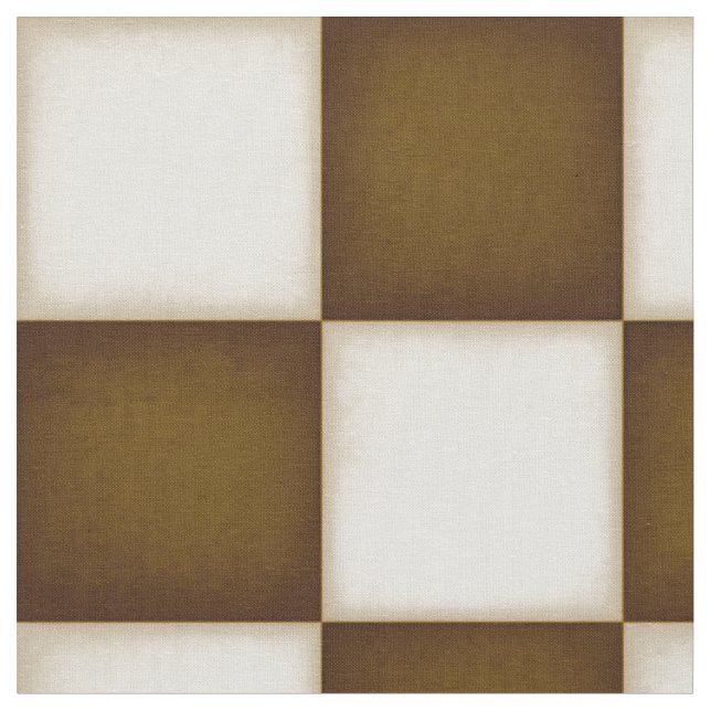 Brown & Antique White Chequered (large scale) Fabric (Close Up)