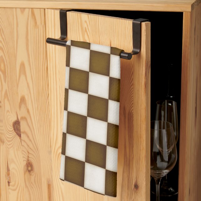 Brown & Antique White Chequered Tea Towel (Thirds Fold)