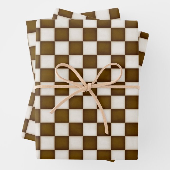 Brown & Antique White Chequered Wrapping Paper Sheet (In situ)