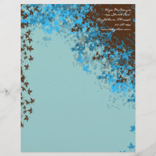 Brown & Aqua Blue Leaves Letterhead