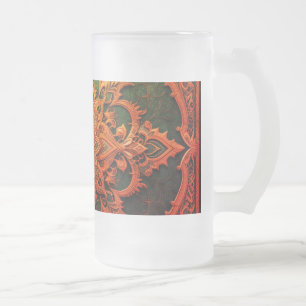 Brown-Aqua Elegance Frosted Glass Beer Mug