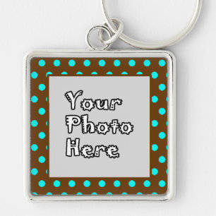 Brown Aqua Polka Dots Photo Frame Key Ring