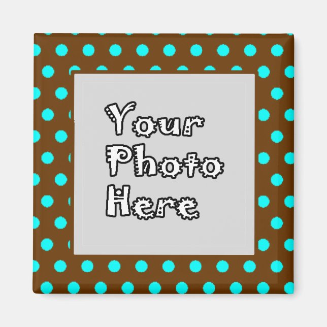 Brown Aqua Polka Dots Photo Frame Magnet (Front)
