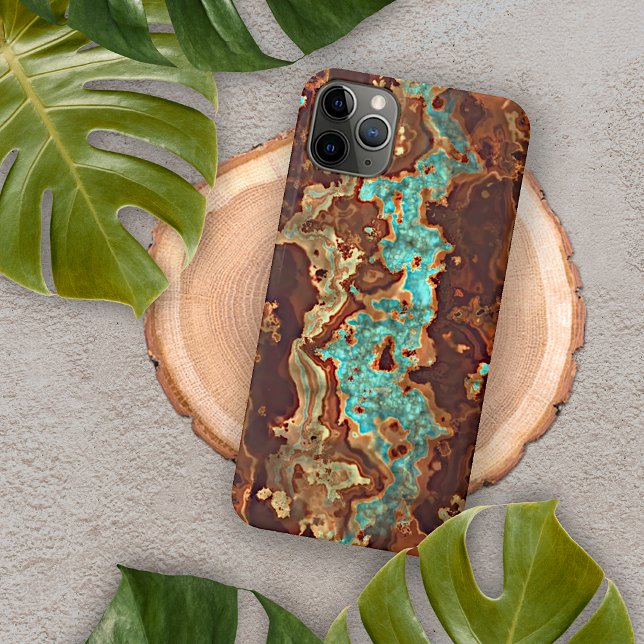 Brown Aqua Turquoise Green Geode Marble Art Case-Mate iPhone Case (Creator Uploaded)