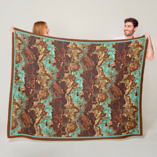 Brown Aqua Turquoise Green Geode Marble Art Fleece Blanket