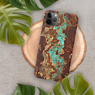 Brown Aqua Turquoise Green Geode Marble Art iPhone 15 Pro Max Case