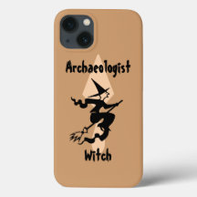 Brown Archaeologist Witch With Broom and Trowel