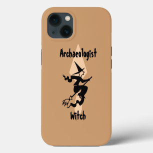 Brown Archaeologist Witch With Broom and Trowel iPhone 13 Case