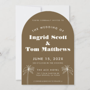 Brown Arched Minimalist Tropics Wedding Invitation