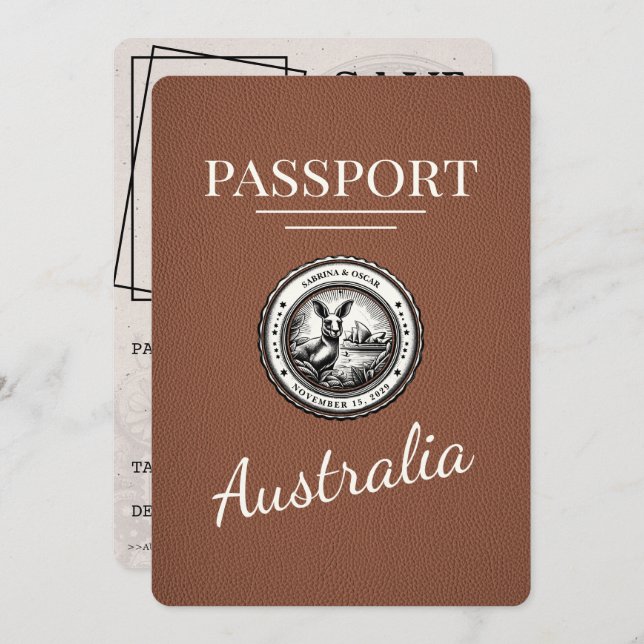 Brown Australia Passport Save The Date (Front/Back)