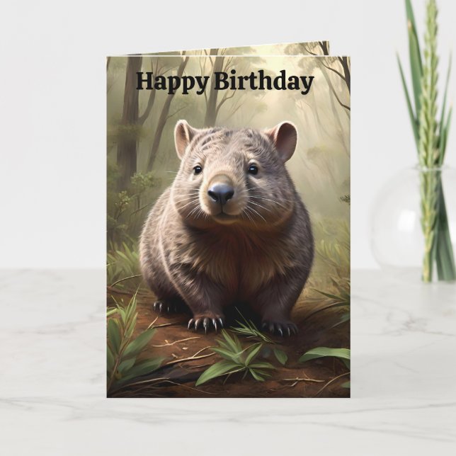 Brown Australian Wombat, Birthday Card (Front)