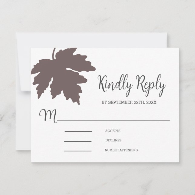 Brown Autum Maple Leaf Wedding RSVP Card (Front)