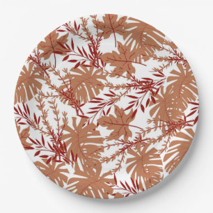 Brown Autumn Floral Leaves Y2K Pattern  Paper Plate