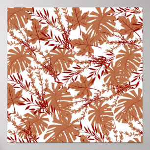 Brown Autumn Floral Leaves Y2K Pattern Poster