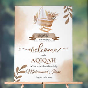 Brown Autumn Leaves Stroller Baby Boy Aqiqah Acrylic Sign