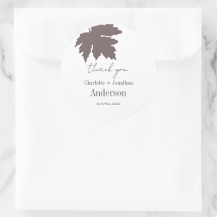 Brown Autumn Maple Leaf Wedding Favours Classic Round Sticker