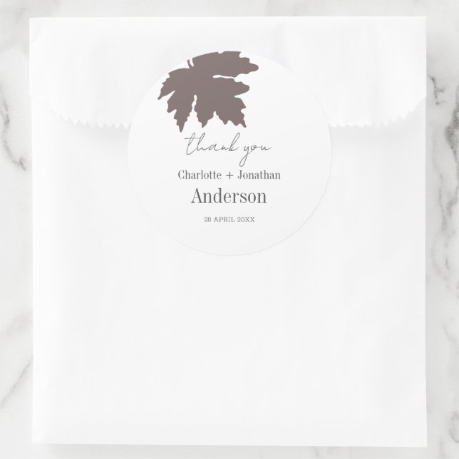 Brown Autumn Maple Leaf Wedding Favours   Classic Round Sticker (Bag)
