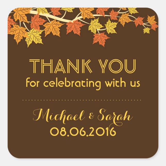 Brown Autumn Maple Leaves Fall Thank You Sticker (Front)