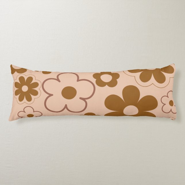 Brown Autumn Retro Y2K Hippie Flower Pattern Body Cushion (Front)