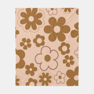 Brown Autumn Retro Y2K Hippie Flower Pattern Fleece Blanket