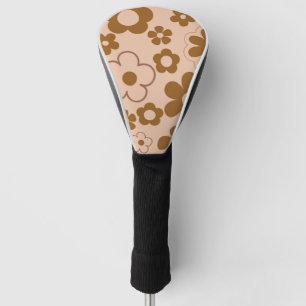 Brown Autumn Retro Y2K Hippie Flower Pattern Golf Head Cover