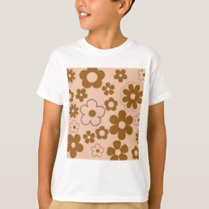 Brown Autumn Retro Y2K Hippie Flower Pattern T-Shirt
