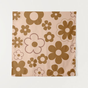 Brown Autumn Retro Y2K Hippie Flower Pattern Tapestry