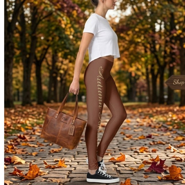 Brown Autumn Typography Leggings – Minimalist Fall (Creator Uploaded)