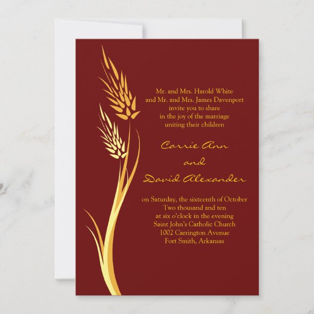 Brown Autumn Wheat Wedding Invitation (Front)