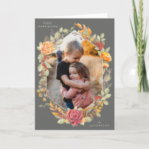 Brown Autumnal Florals Thanksgiving Photo Card