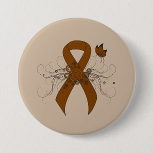 Brown Awareness Ribbon with Butterfly 7.5 Cm Round Badge