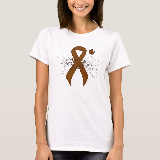 Brown Awareness Ribbon with Butterfly T-Shirt (Front)